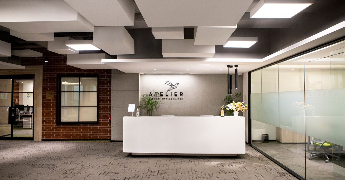 Corporate office reception lobby