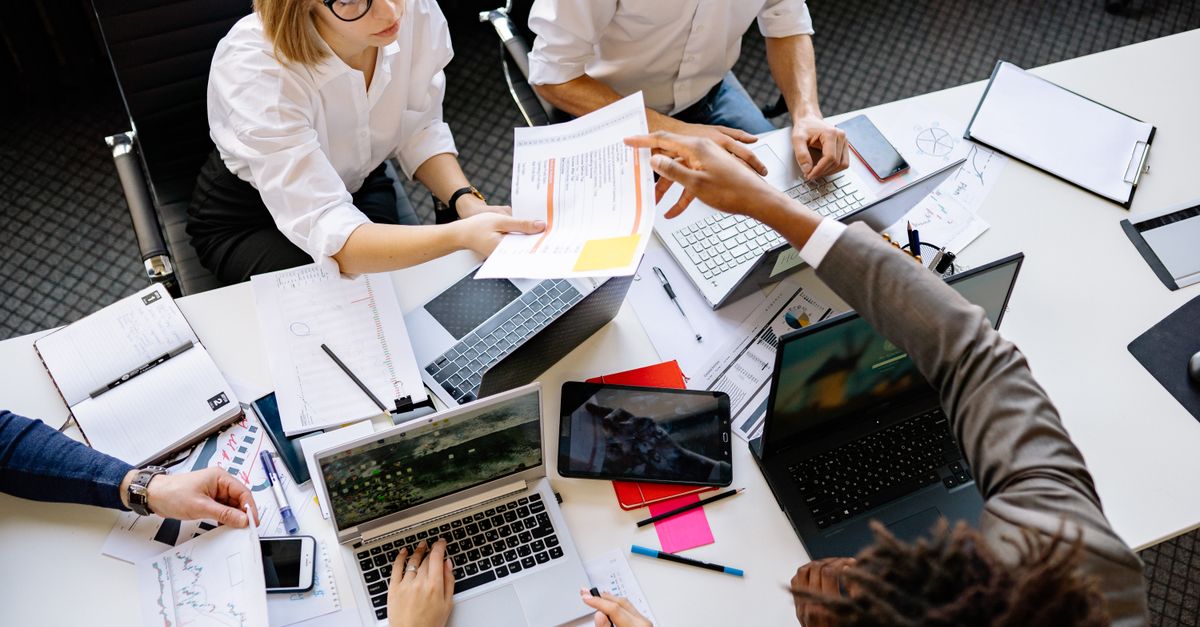 Startup team collaborating in an office